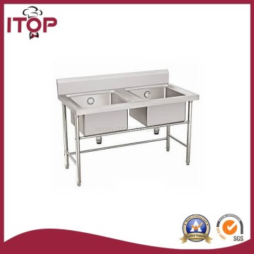 stainless steel square bench of double bowl kitchen sink