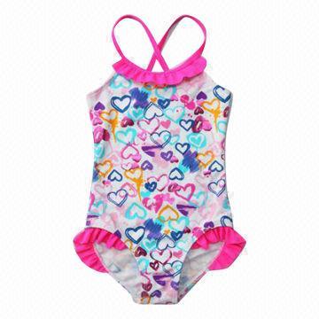 Girls' Flower Print Swimwear, 100% Polyester Lining