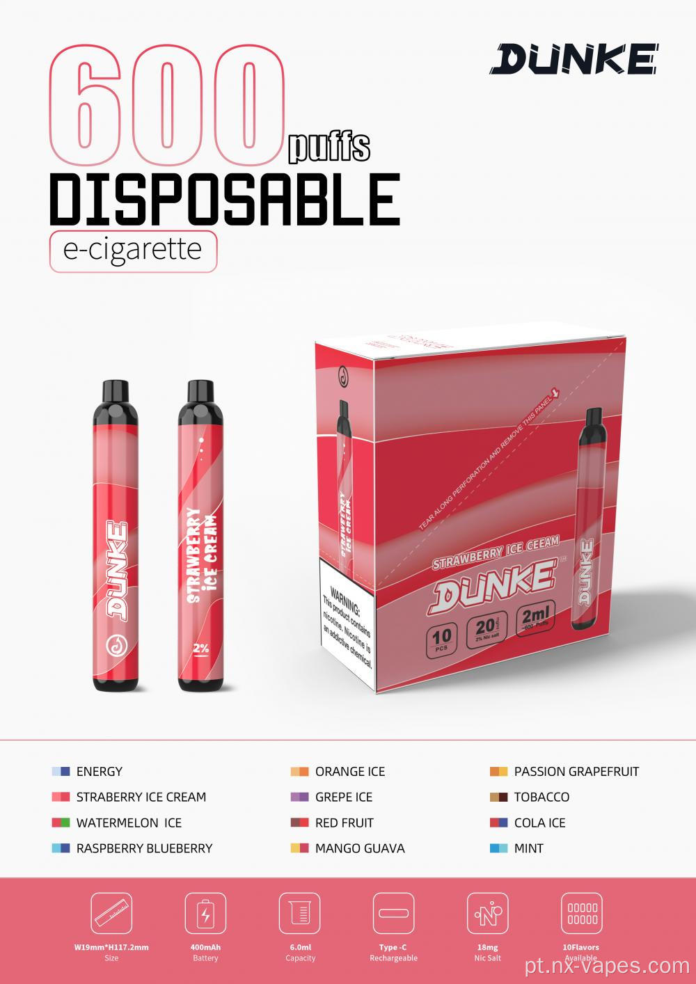 Dunke M41 TPD Hot Sale Disponível 600Puffs Vape