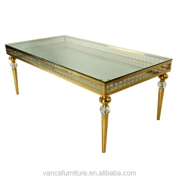 Banquet Wedding Event Furniture: Glass Mirror Stainless Steel Gold Tables