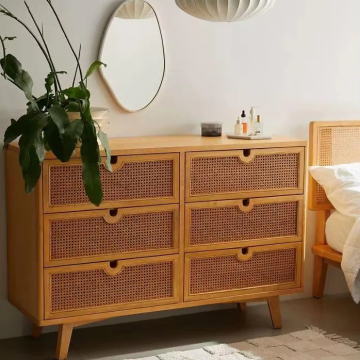 High-Quality Rustic Rattan Wooden Cabinet for Living Room Storage