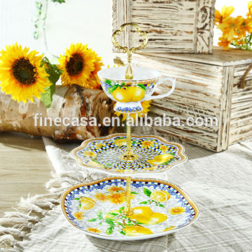 Elegant Style Fine 3 Tier Porcelain Cake Stand of Lemon Fragrance
