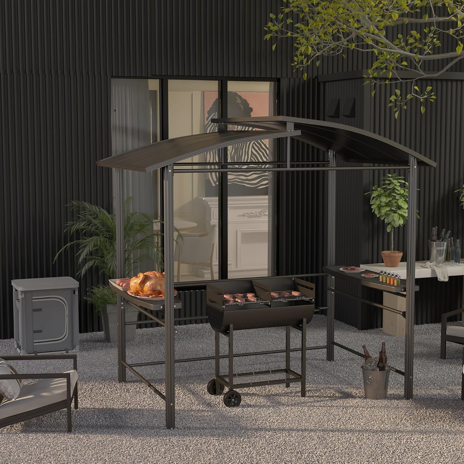 Half-barrel steel barbecue grill