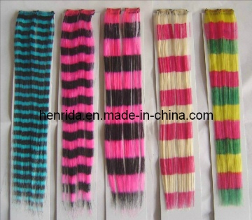 Fancy Stripe Hair, Single Clip Hair, Clips in Feather Synthetic Hair Extension