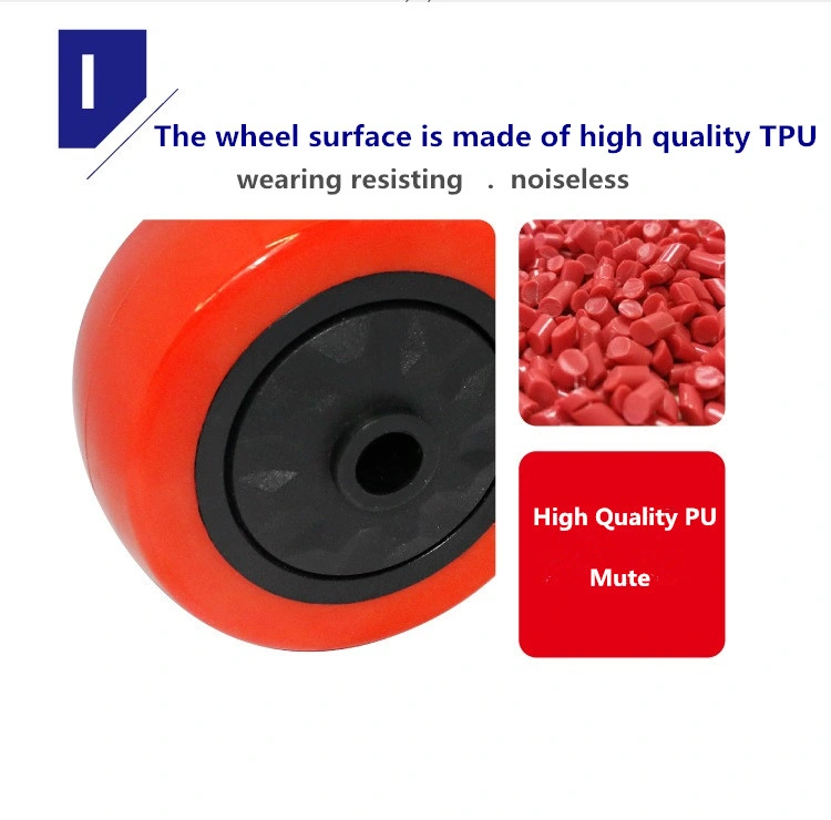 Medium-Duty 4 Inch Red Color Polyurethane Caster with Brake