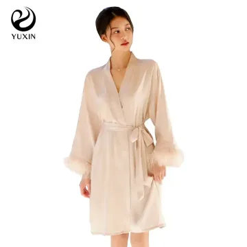 New pink pajamas women's silk bridesmaid robe spring