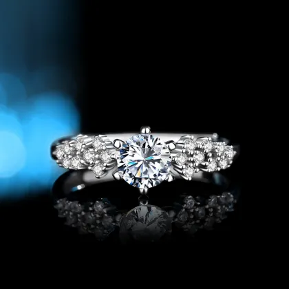 Classic Six Claw Sterling Silver Moissanite Diamond Ring Wholesale