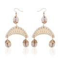 Boucles d&#39;oreilles pour femmes tissés à la main paille ovale ou cercle Shell Drop Dangle boucles d&#39;oreilles bohème boucles d&#39;oreilles légères géométriques Statem