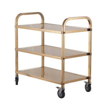 Golden Stainless Steel Salon Trolley Cart with Lockable Wheels & Drawers | Custom OEM
