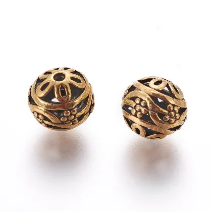 PandaHall 10mm Round Hollow Antique Golden Alloy Beads: Jewelry Making Supplies