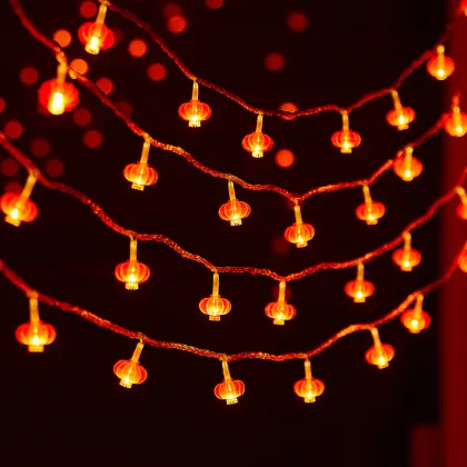 Traditional Chinese Red Lantern LED String Lights for New Year Festivities