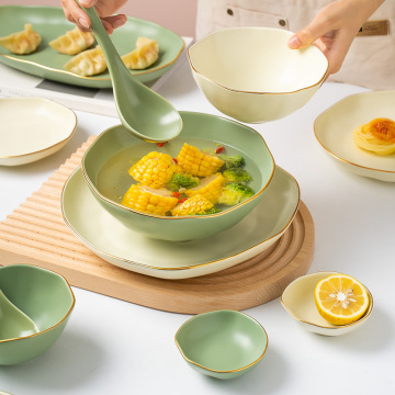 Nordic Style Gold Rim Ceramic Dinnerware Sets - 15 Pcs/Set for Home Parties