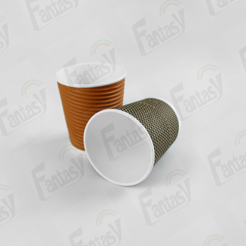 Disposable Kraft Paper Cups Ripple For Coffee Shop