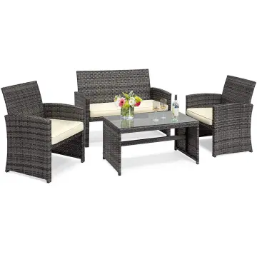 Modern Rattan Wicker Sofa Set - 4 Piece Patio Garden Furniture