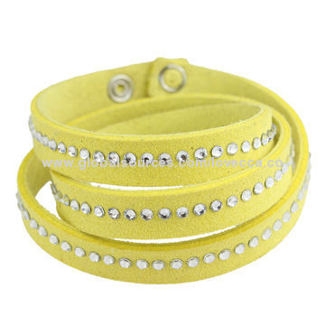 New fashion wrap bracelets, czech rhinstone leather bracelet