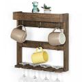  Wall Mounted Shelf Wooden Wall Mounting Cups Rack with Hooks Manufactory