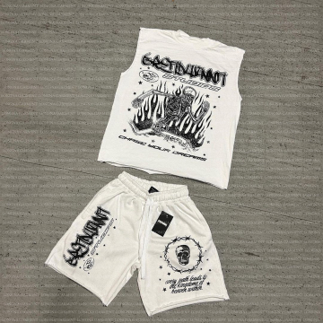 Custom Printed Logo Casual Jogging Set: Summer T-Shirt, Sleeveless Vest & Cotton Shorts
