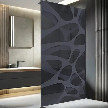 6mm Grey Glass Bathroom Shower Door with Black Aluminum Alloy Profile and Stainless Steel Support Bar