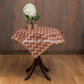 red chevron burlap table overlay