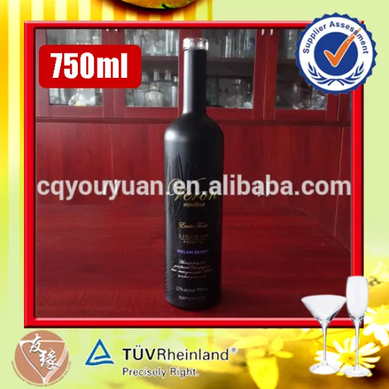 Top grade decal logo 750ml matte black empty vodka glass bottle