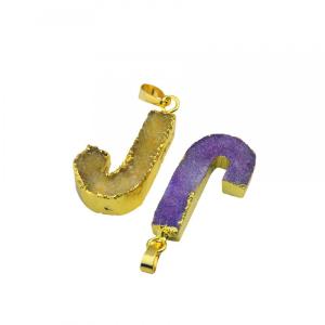 Colgante de la letra J del alfabeto de cristal druzy natural chapado en oro