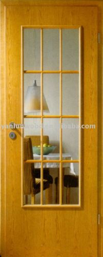 Beveled glass inserted solid wood interior door
