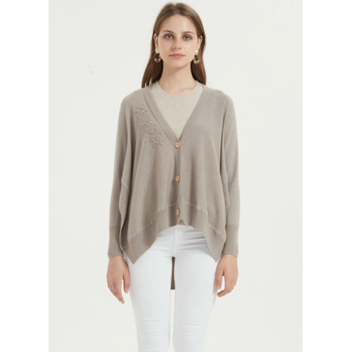 pure cashmere women cardigan with hand embroidery
