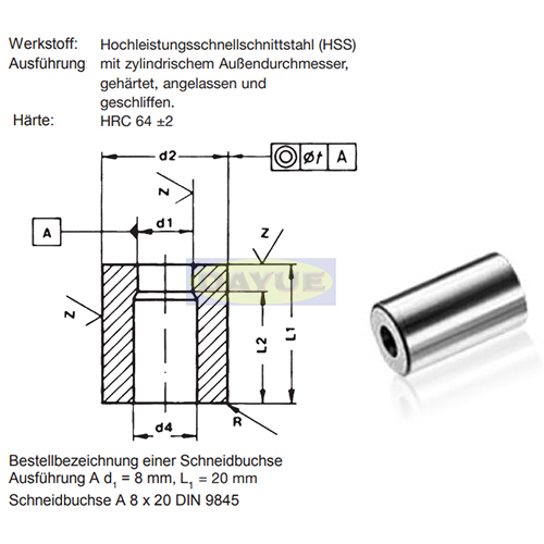 Schneidbuchsen Din 9845 Form A