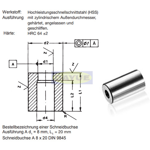 Hersteller von Schneidbuchsen DIN 9845, formularz A