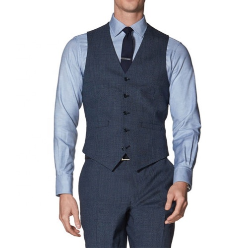 Navy Slim Half Canvas Spain Waistcoat Plaid Suit
