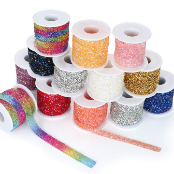 QIAO 10mm 15mm Resin Rhinestone Trim Hot Fix Tape