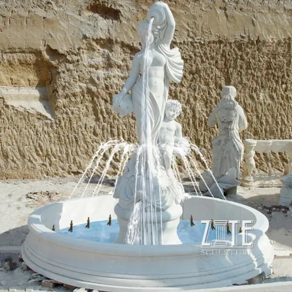Lady Pouring Water Egypt Cream Marble Water Fountain Statues