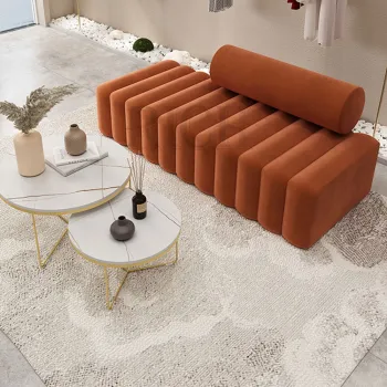 Velvet Orange Modern Style Small 3 Seater Armless Sofa