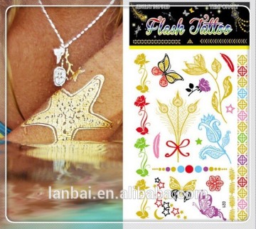 2015 hot sale new design color gold sliver purple green metallic body Tattoos