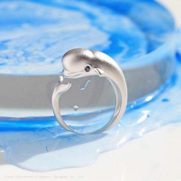 Koreanischer Stil Blauer Zirkon -Delphin offener Ring