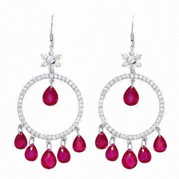 925 sterling silver earrings, red corundum, customized colors are accepted