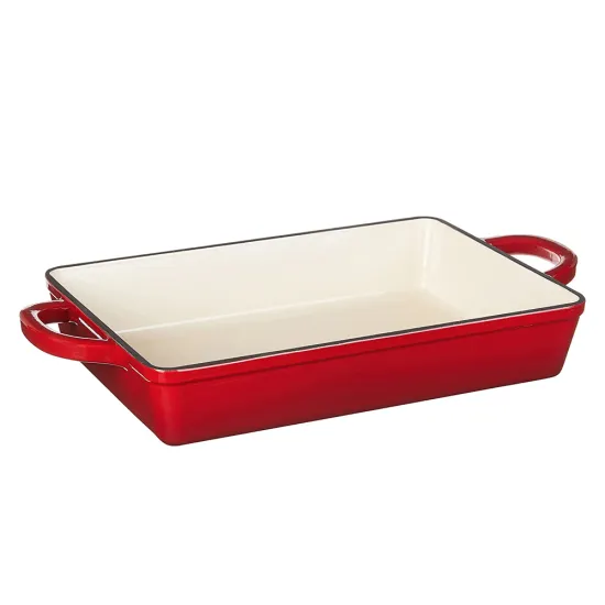 Red Enamel Rectangular Roaster Pan - Compatible with All Stove Types