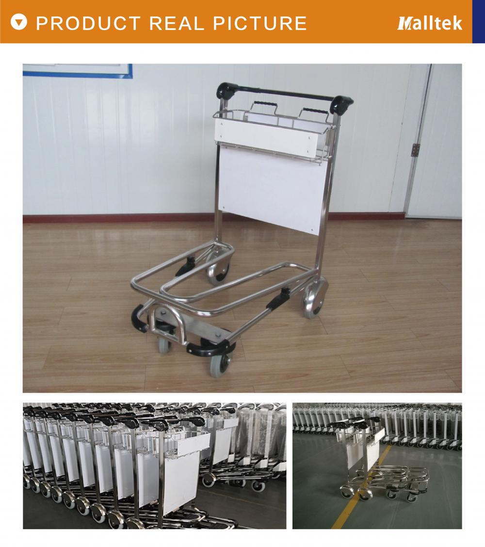 Double-layer stainless steel airport luggage trolley