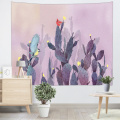 Kaktus gobelin natura jasnopurpurowy wiszące na ścianie ptaki akwarela gobelin do salonu sypialni wystrój domu w akademiku
