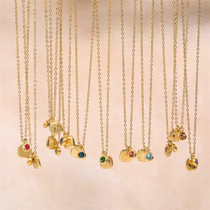 Waterproof 18K Gold Plated Zodiac Necklaces with Stainless Steel, 12 Zodiac Signs, Zircon Birthstone Pendant - INS Jewelry