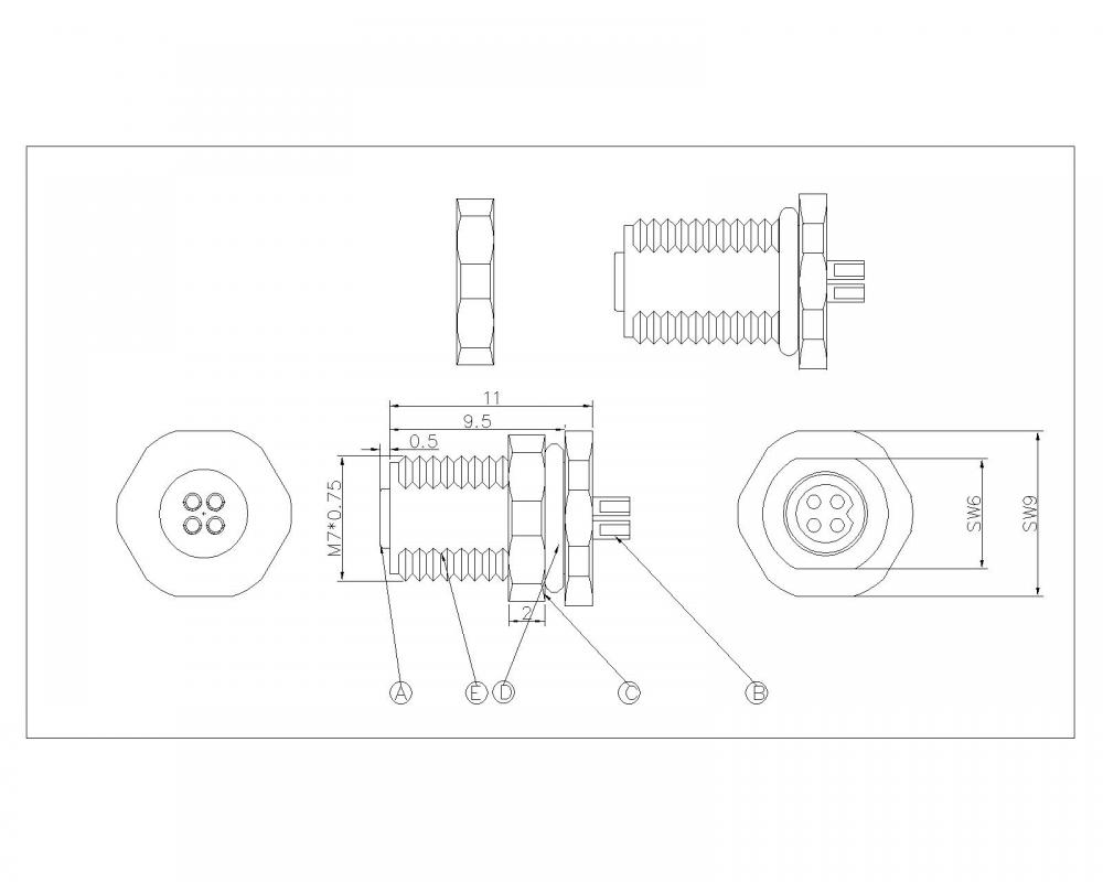 M5 2-4P Waterproof Wire Wire Side Lock Depan