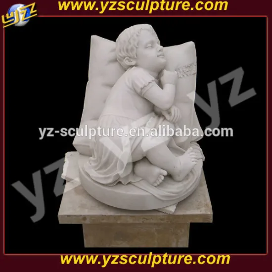 outdoor decoration hand carved white marble sleeping baby statue