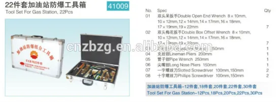 safety protect Tool set 22pcs,non sparking safety tool sets kit for gas station