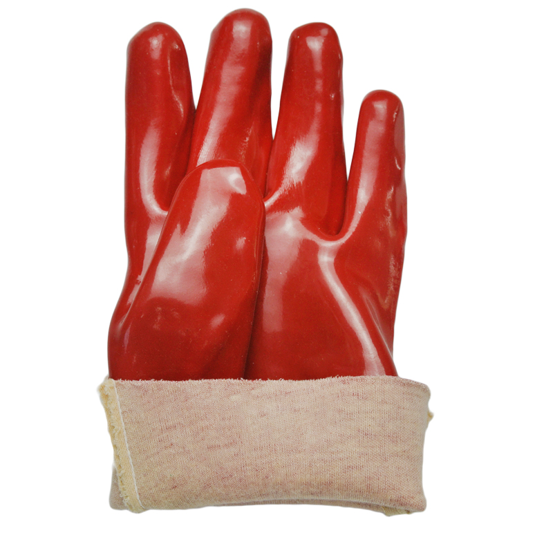 Rote PVC-beschichtete Handschuhe Baumwoll-Linning 27cm