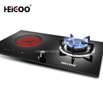 2 Burner Electric Ceramic Infrared Cooktop with Gas Stove Combine Black Crystal Panel