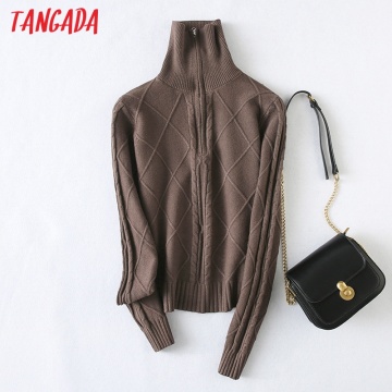 Tangada Chic Women Turtleneck Twist Sweater Vintage Ladies Short Style Vintage Knitted Jumper Tops YU24