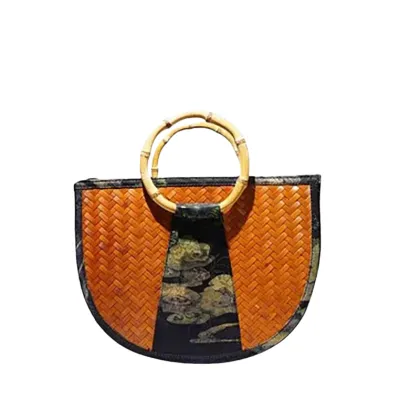 Satin Printed Bamboo Bag for Work Settings - Handmade Bamboo Crafts