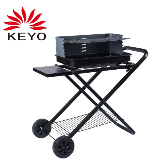 Outdoor Foldable Grill Two Wheels Adjustable Assemble Folding Charcoal Grill