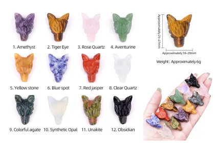 Gemstone Engraved Fox Head Pendant Ornament Natural Stone 1.0Inch Fox Head Handmade Craved Animal Ornament