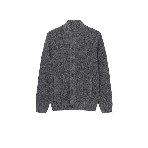 Men's Knitted Stand Collar Textured Buttoned Pocket Cardigan